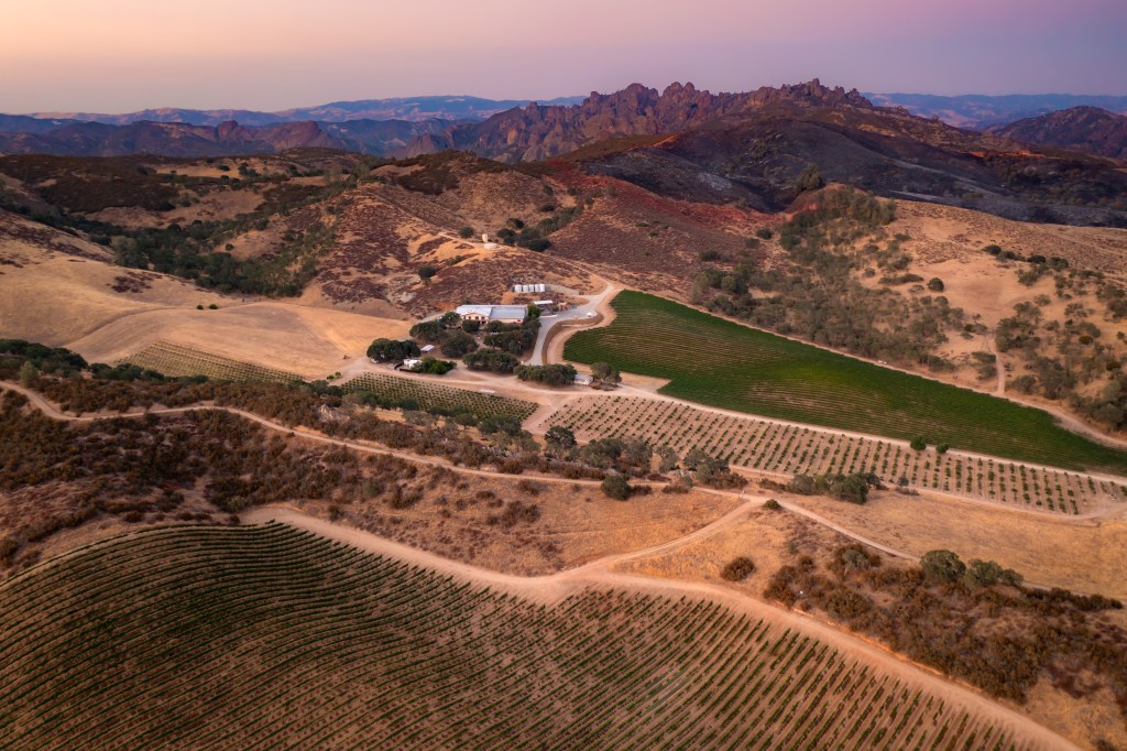 Chalone Vineyards Pinnacles National Park 210729 Drone 19 Estate with Burn Area Pinnacles